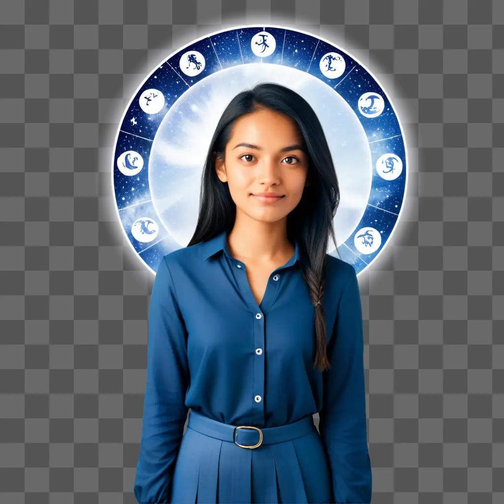 woman with a star sign on her shirt