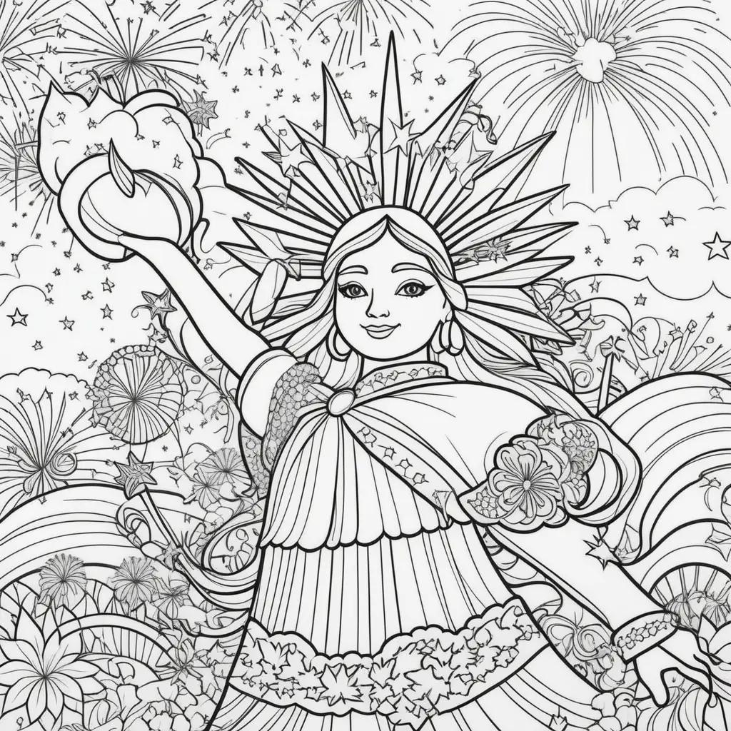 woman with a sun crown on July 4th coloring pages