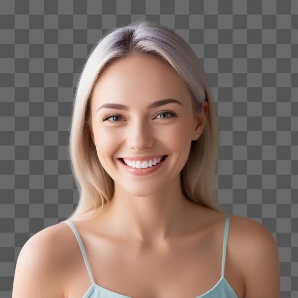 woman with a transparent smile on a beige background