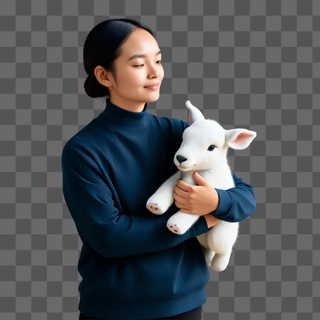 woman with a white stuffed animal