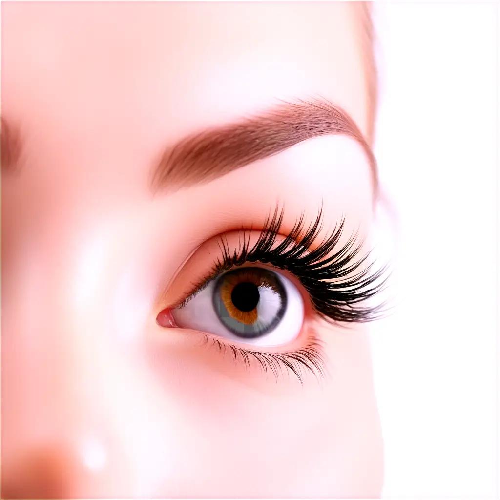 woman with eyelash extensions looks at the camera