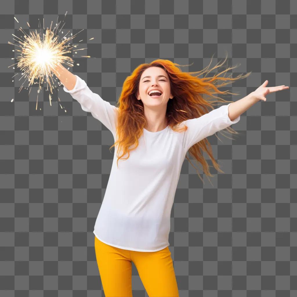 woman with free sparkle holds her arms up