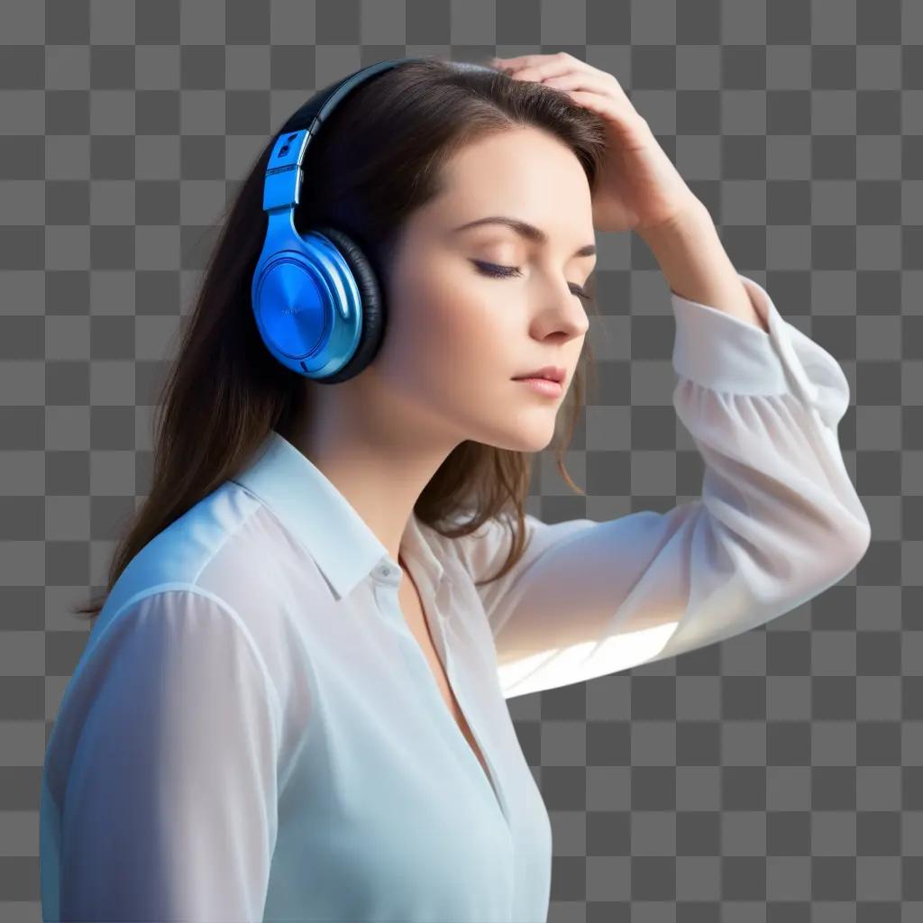 woman with headphones listens to music