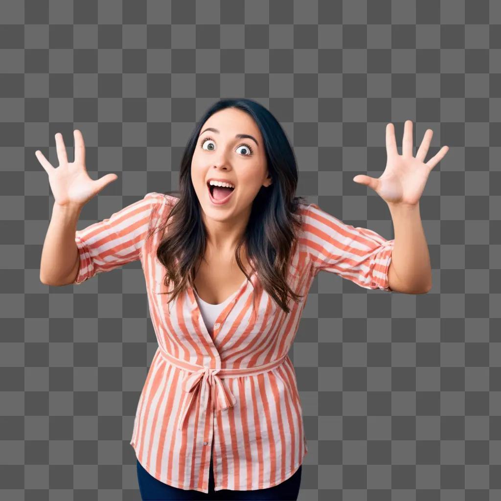 woman with her hands up in surprise