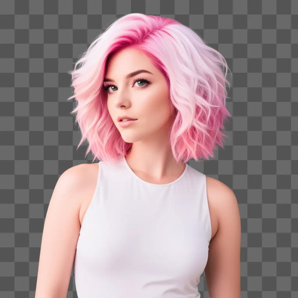 woman with pink hair poses for a photo