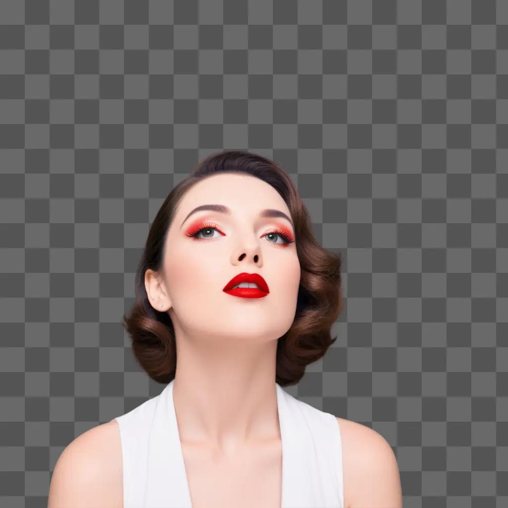 woman with red lipstick gazes into the distance