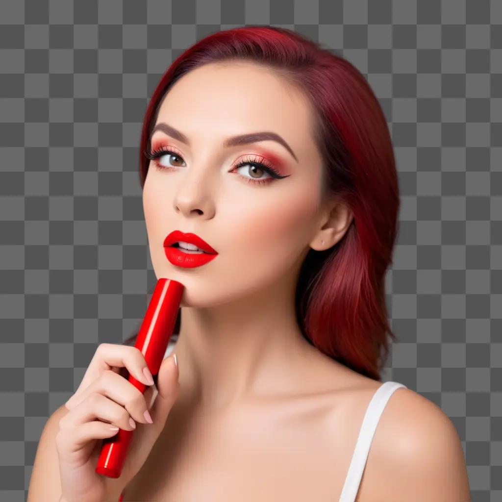 woman with red lipstick is posing for a picture