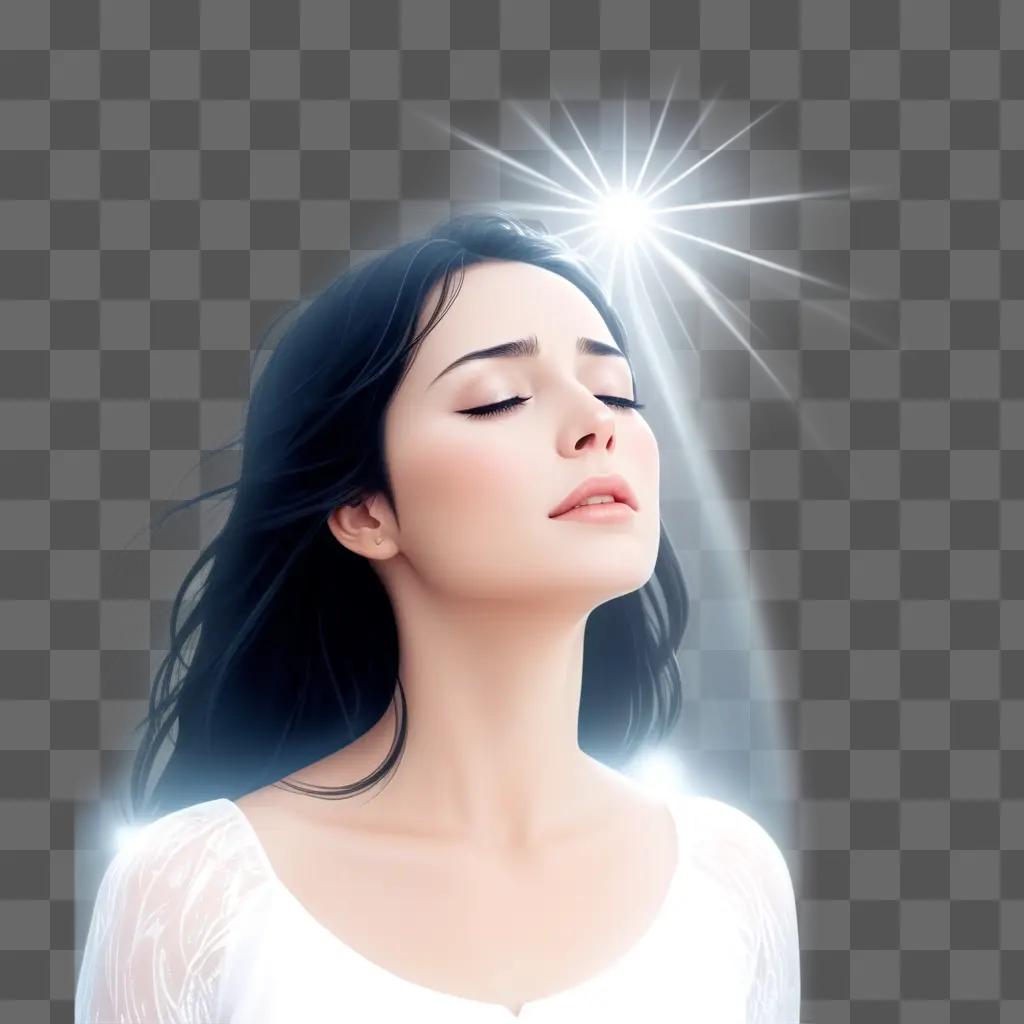 woman with tears in her eyes and a star above her head