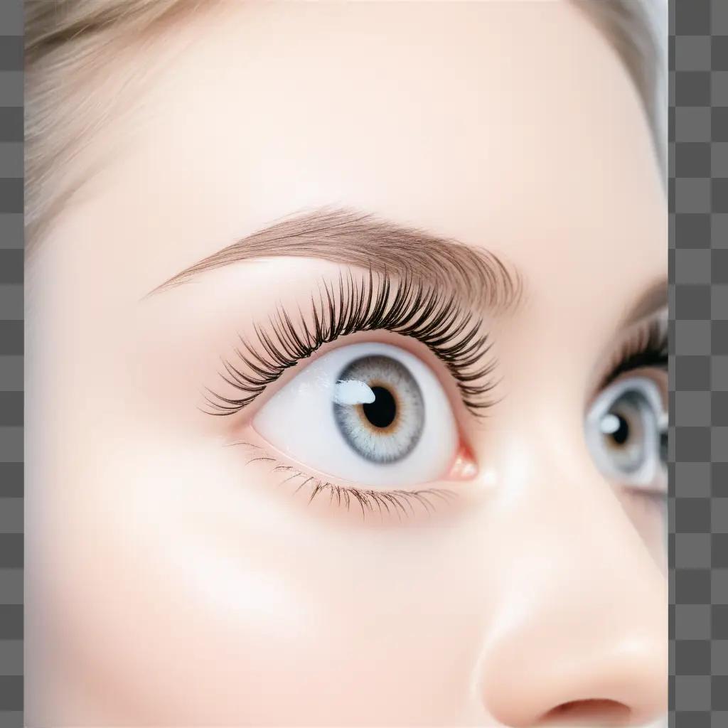 woman with transparent lashes looks into the camera