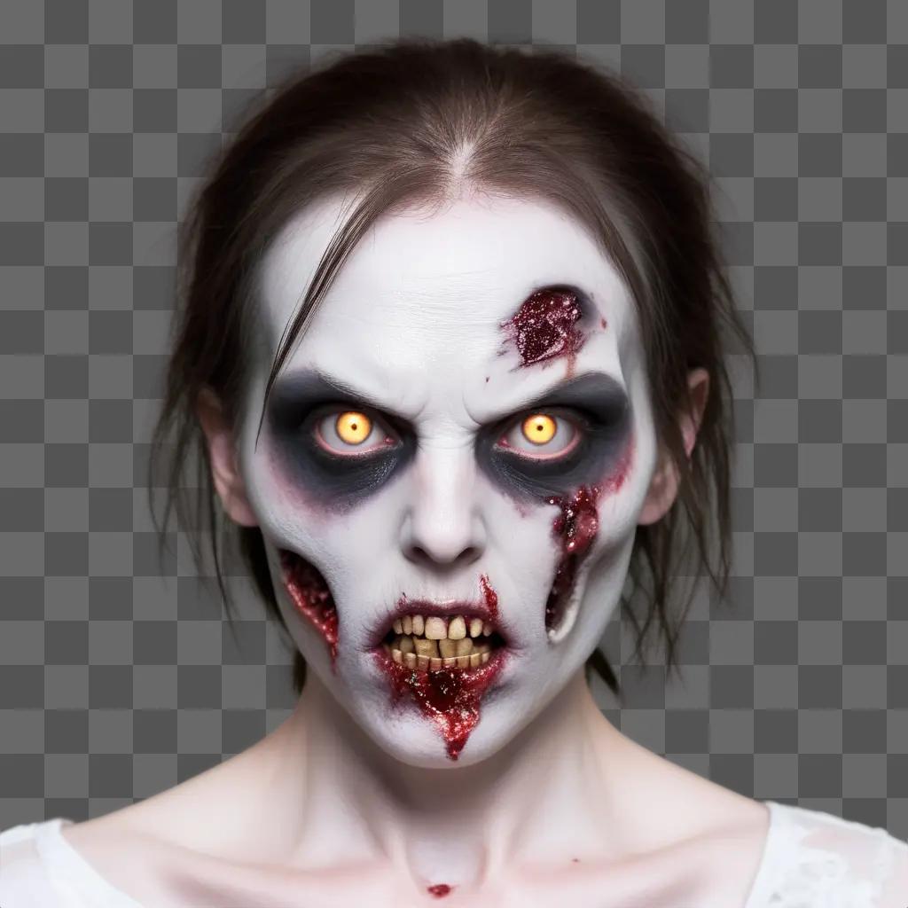 woman with zombie face makeup in a scary pose