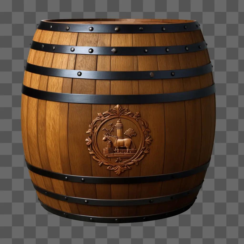 wooden barrel with a horse and tree on top