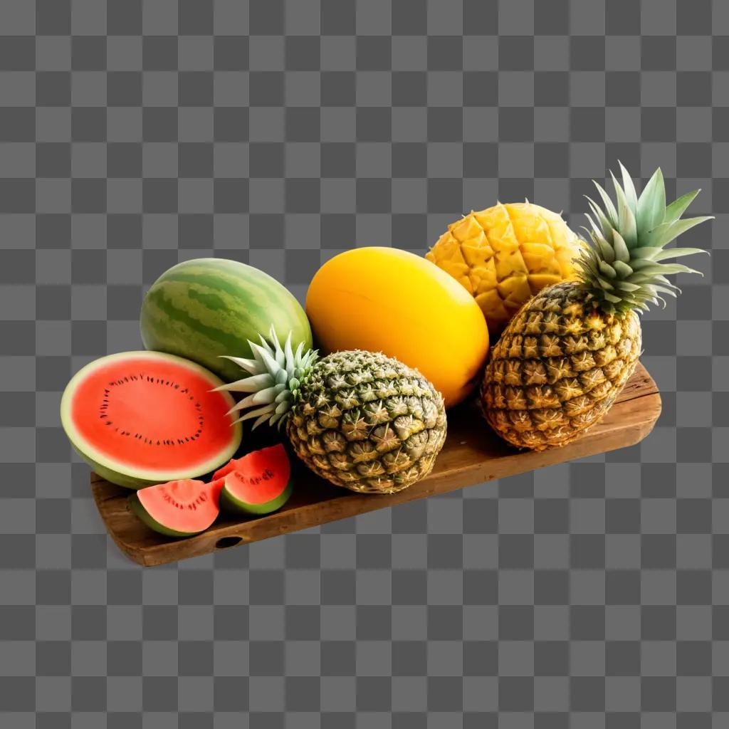 wooden board filled with various types of fruit