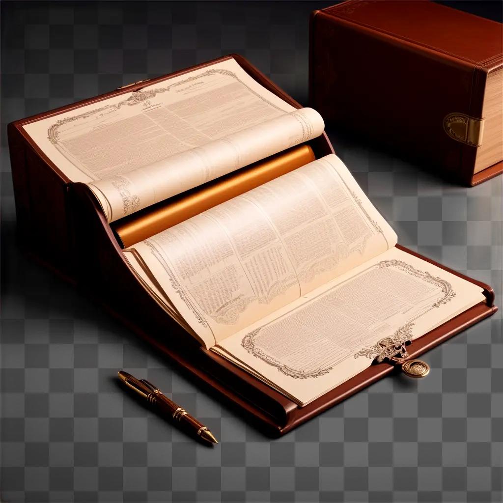 wooden folder with a pen in it