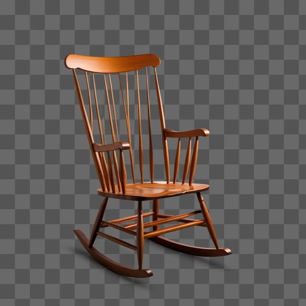 wooden rocking chair against a brown wall