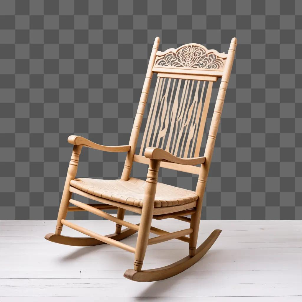 wooden rocking chair sits against a light-colored wall