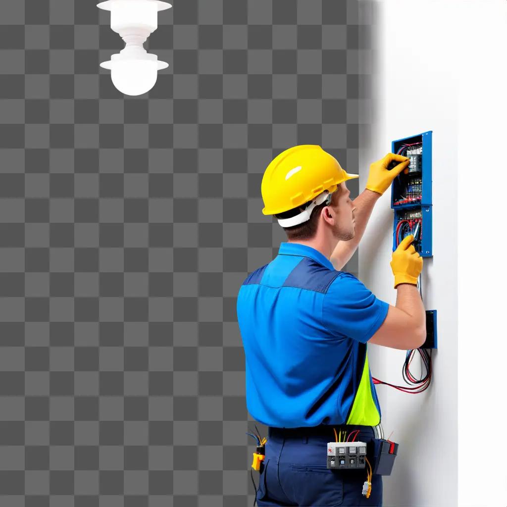 worker wearing a yellow helmet works on an electrical box