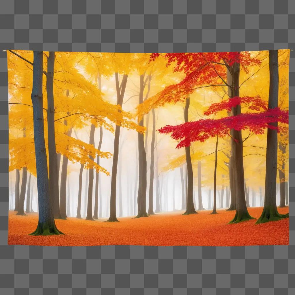 yellow and red forest with trees and foliage