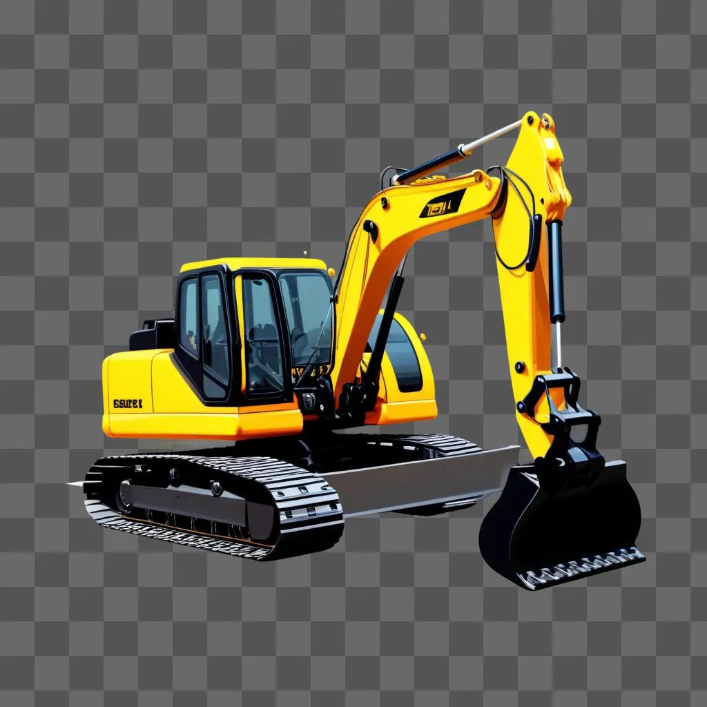 yellow excavator is shown in a dark background