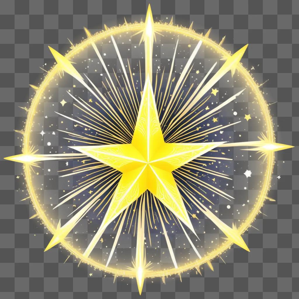 yellow star shines in the middle of a starburst