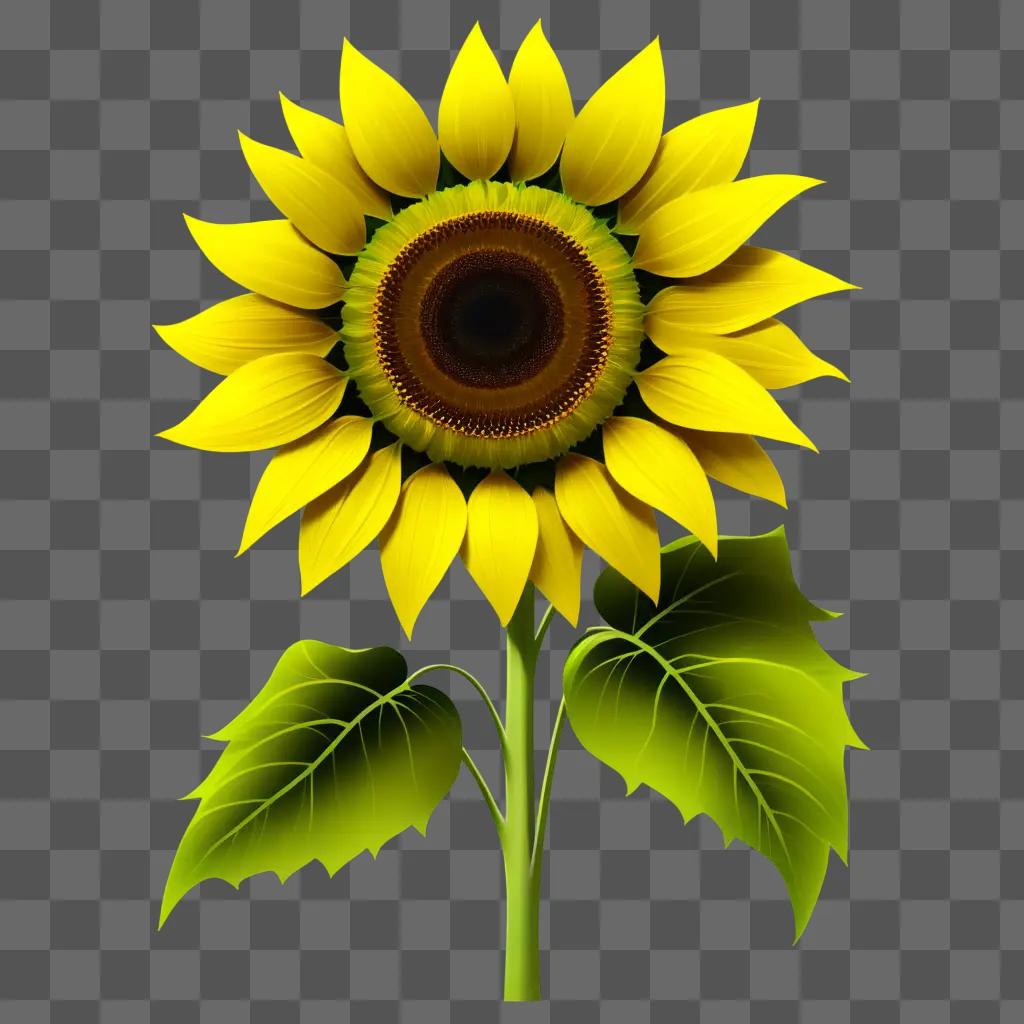 yellow sunflower with green leaves on a green background