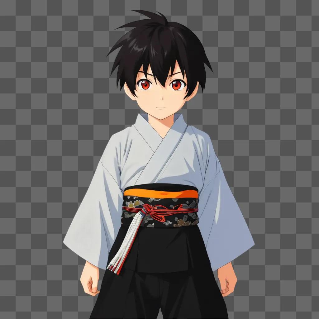 young anime boy with a kimono on a wallpaper