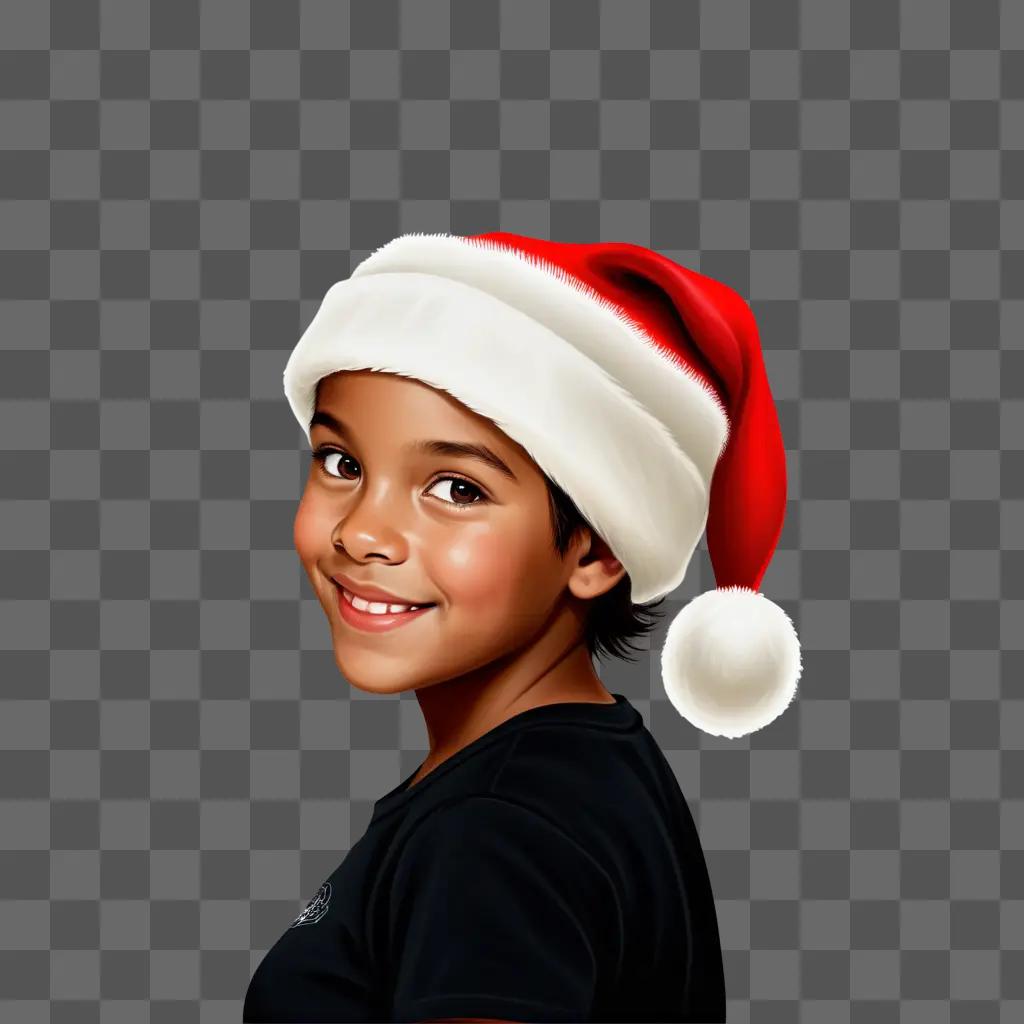 young boy wears a beautiful santa hat drawing