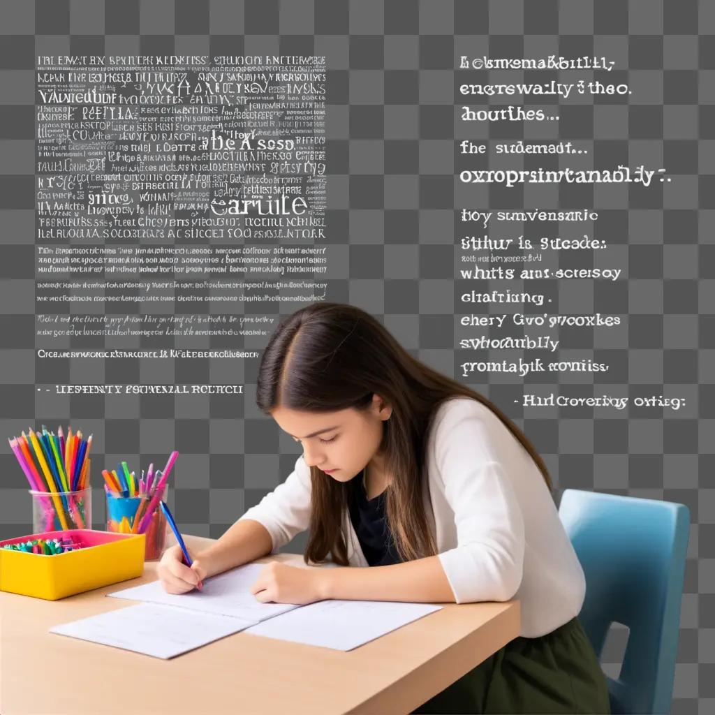 young girl doing homework at a desk