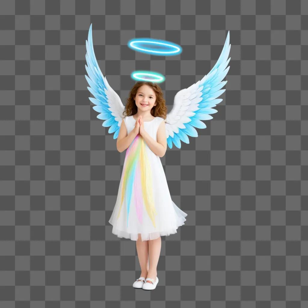 young girl with cartoon angel wings drawing