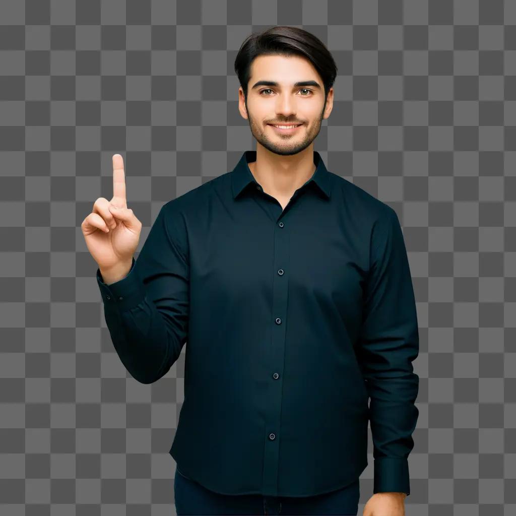 young man gives a thumbs up in a black shirt