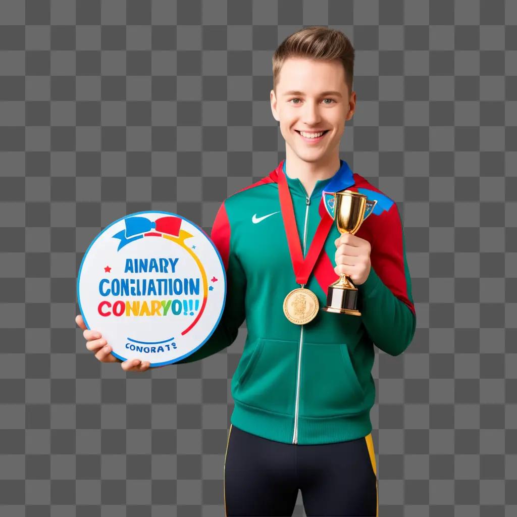 young man holds a medal and congratulates someone