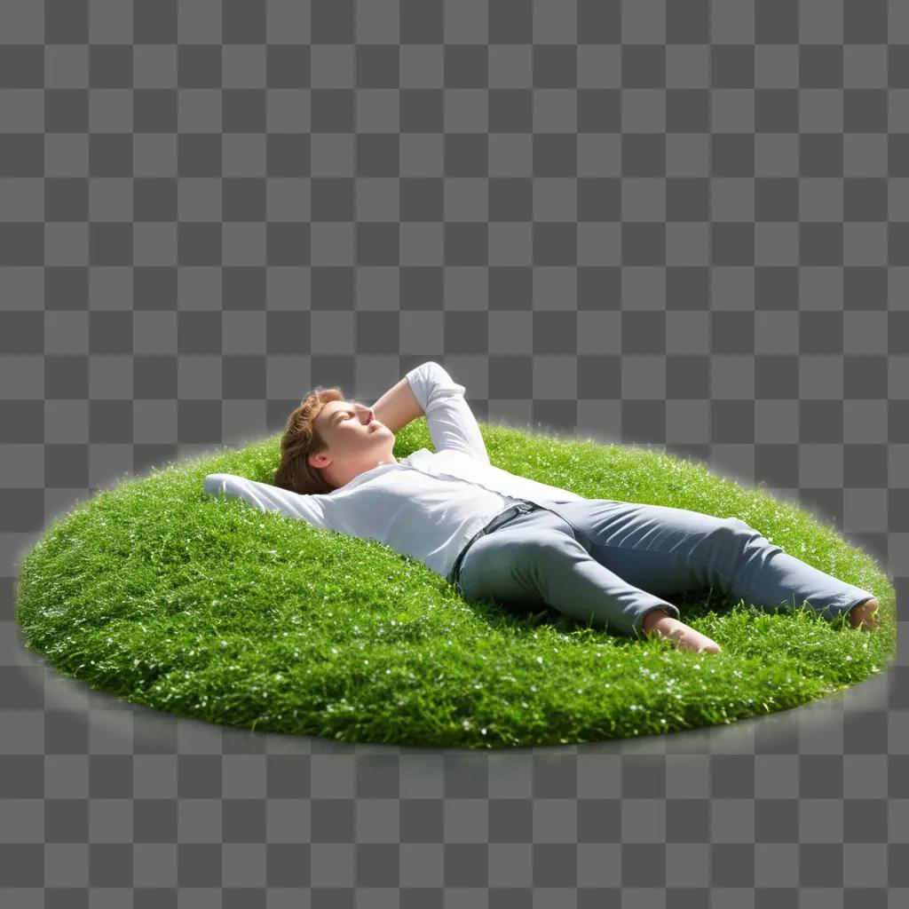 young man lies on a grassy hill