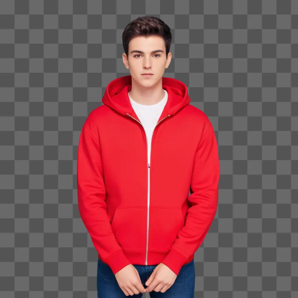 young man wearing a red hoodie