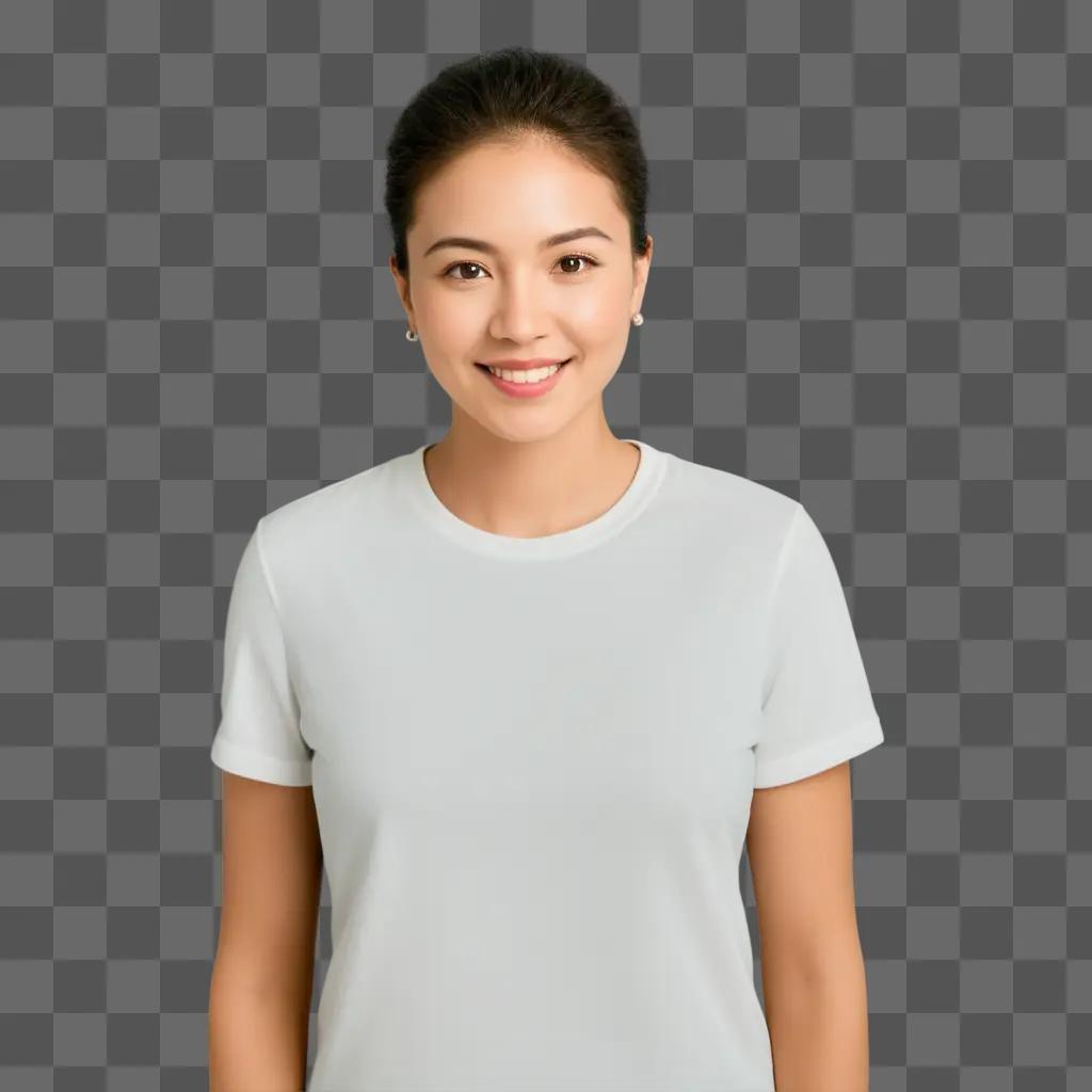 young woman in a white shirt with a profile picture of her