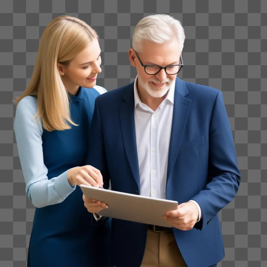 young woman mentors an older man with a tablet