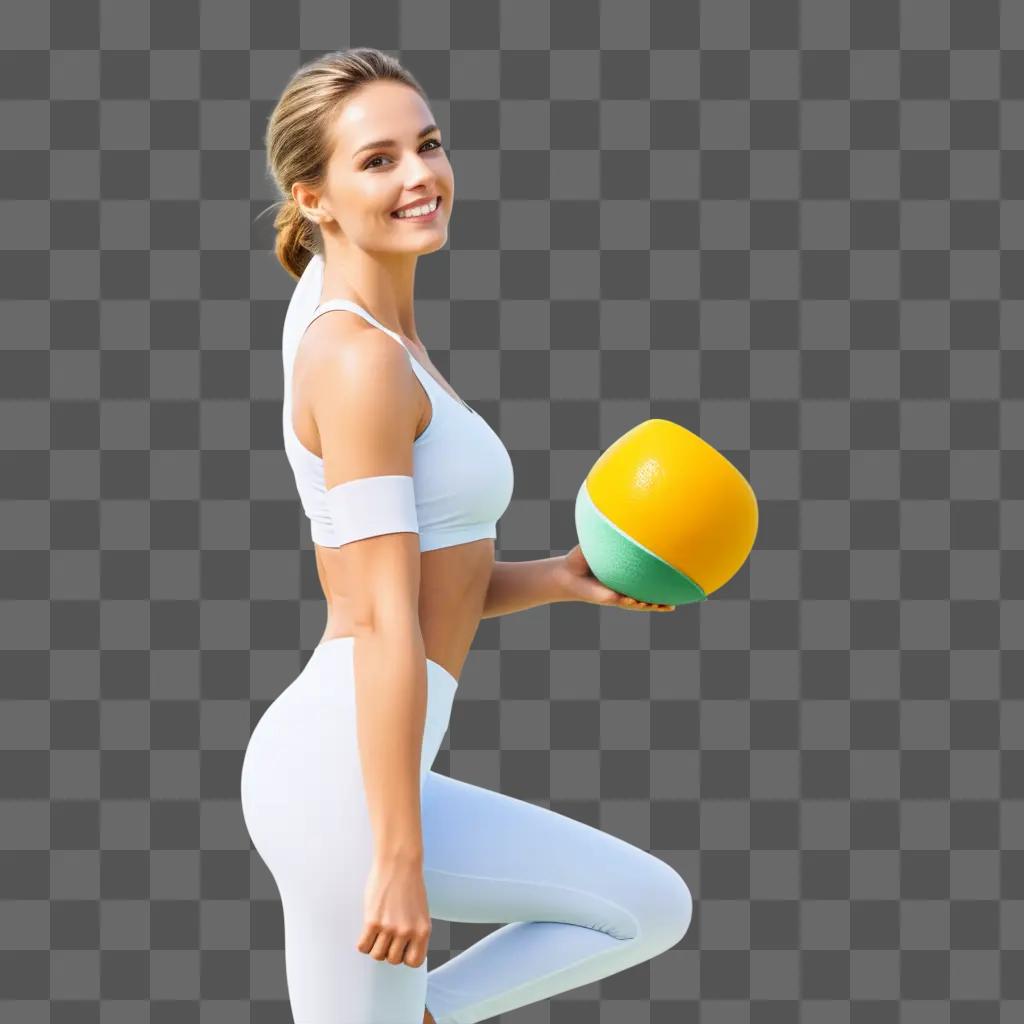 young woman poses for a photo while wearing a white sports top and leggings