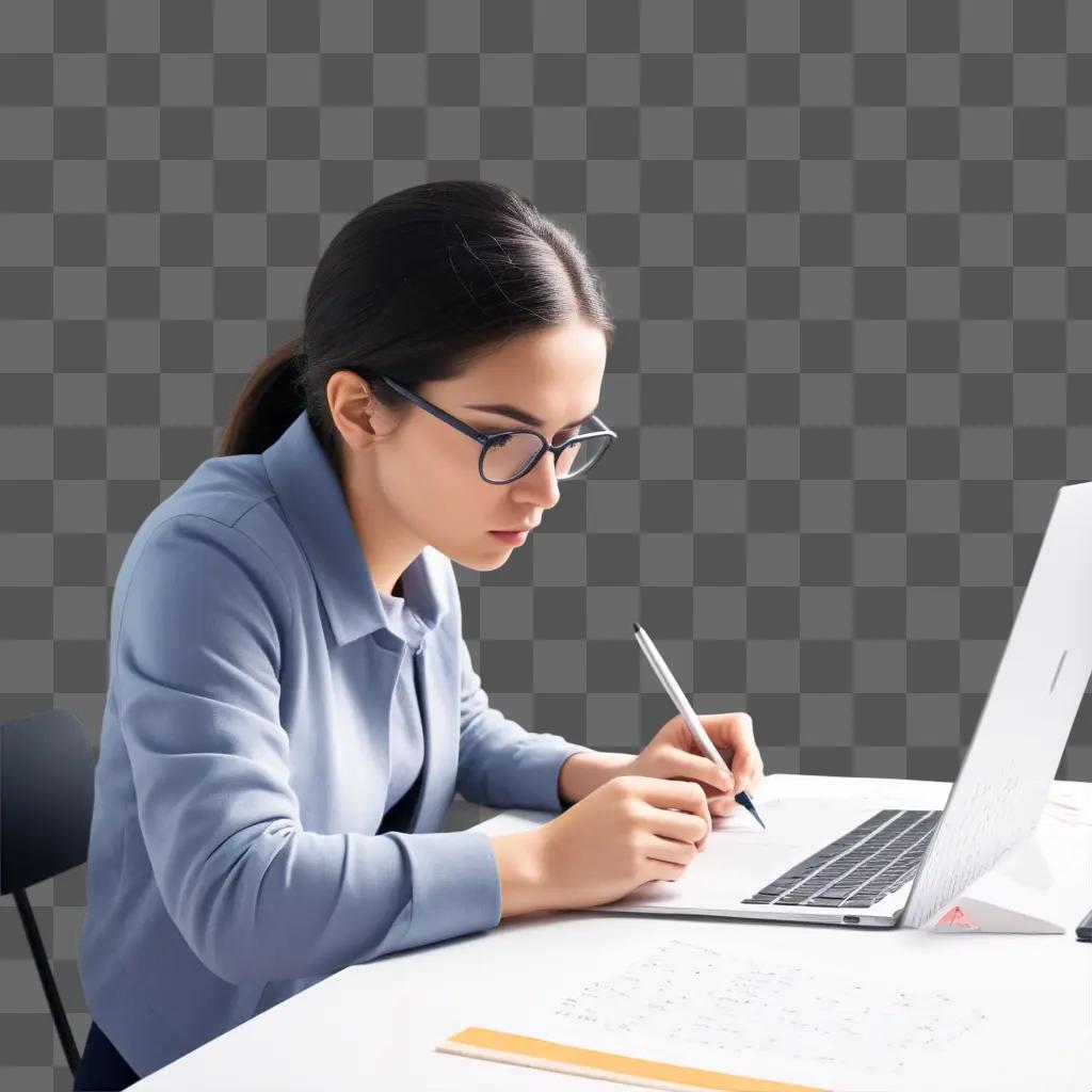 young woman with a focused look on her face while using a laptop