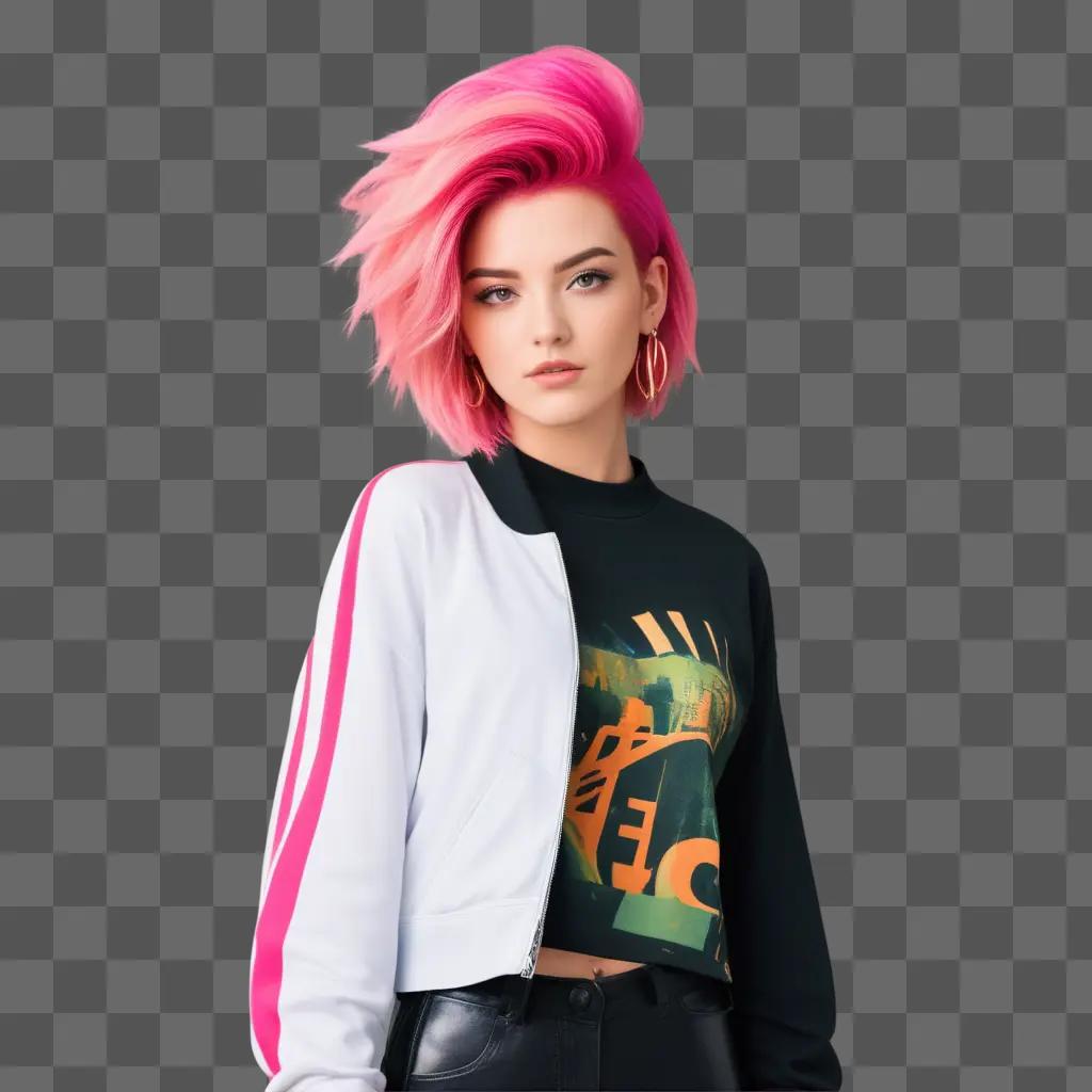 young woman with pink hair poses for a photo