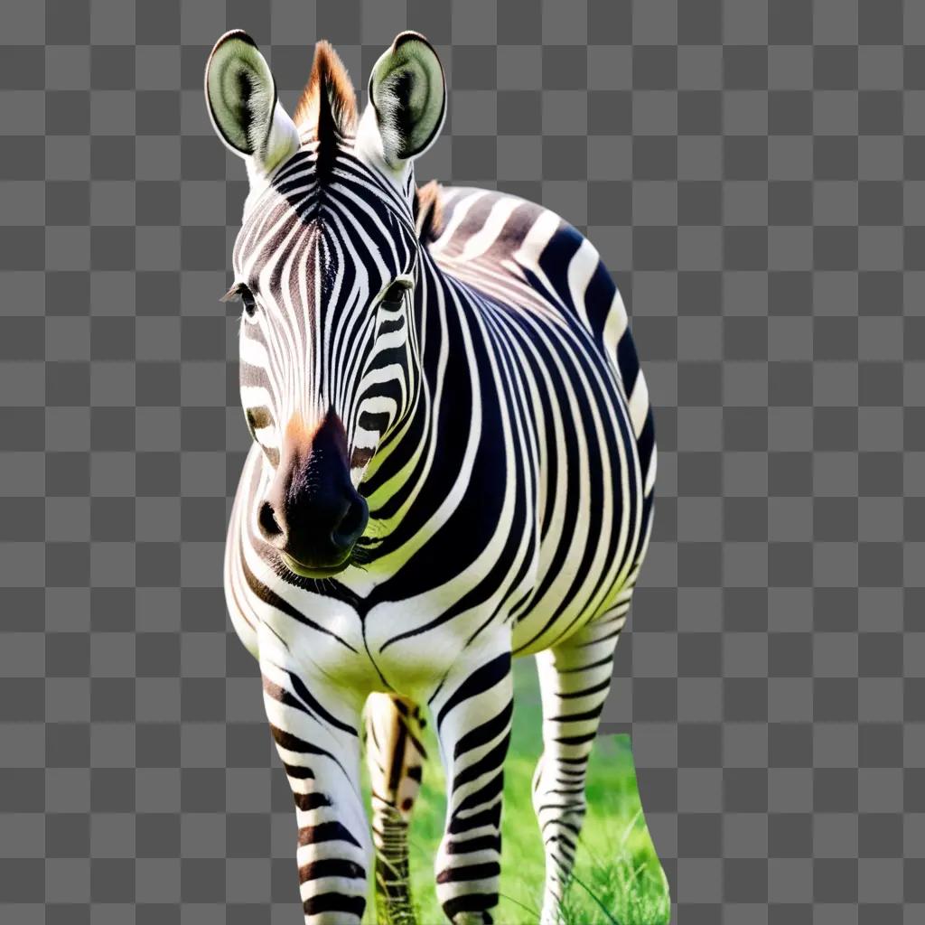 zebra with stripes stands in a grassy field