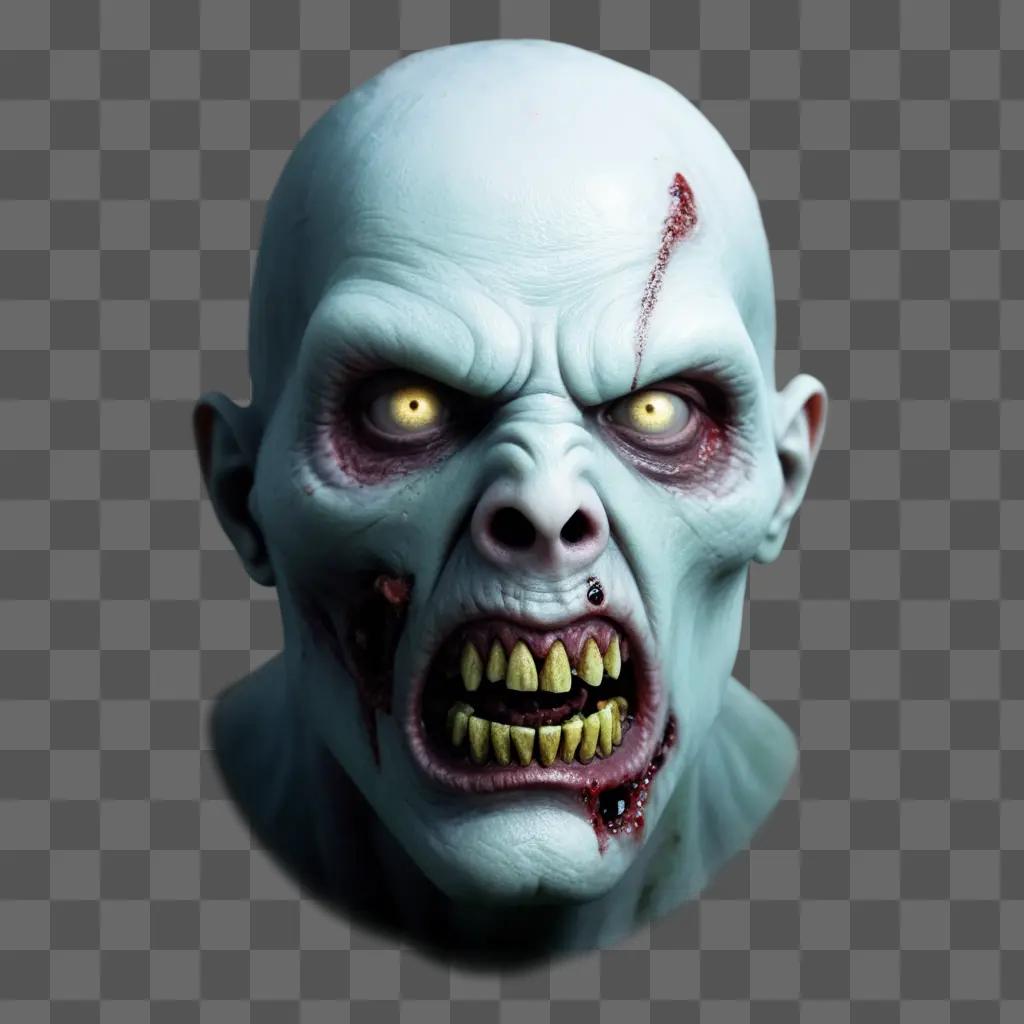 zombie face has glowing eyes and a bloody nose