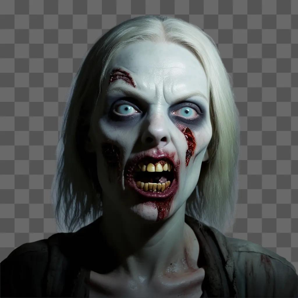 zombie face is displayed with a creepy expression