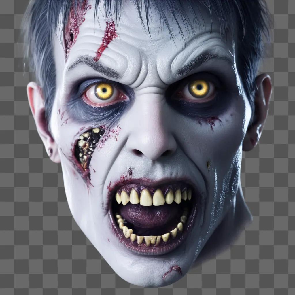 zombie face with blood and glowing eyes