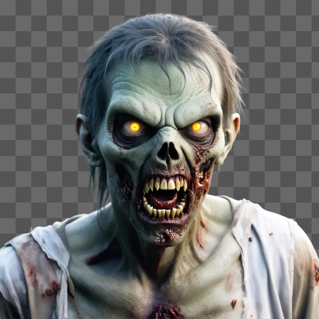 zombie face with glowing eyes and white teeth