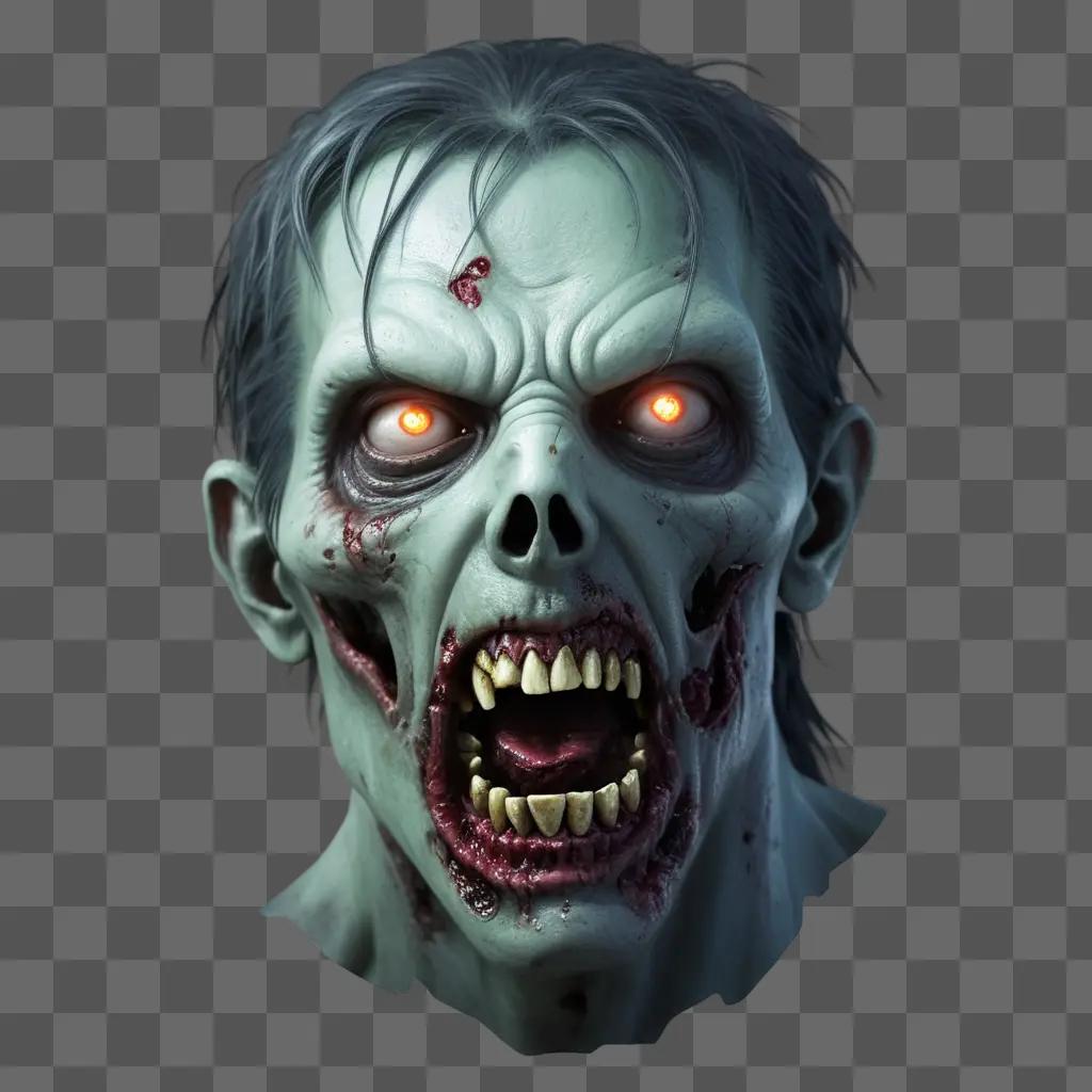 zombie face with glowing eyes in a grey background