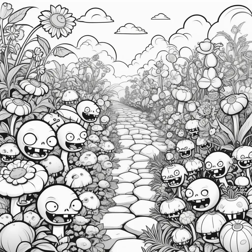 zombie-filled garden filled with colorful plants