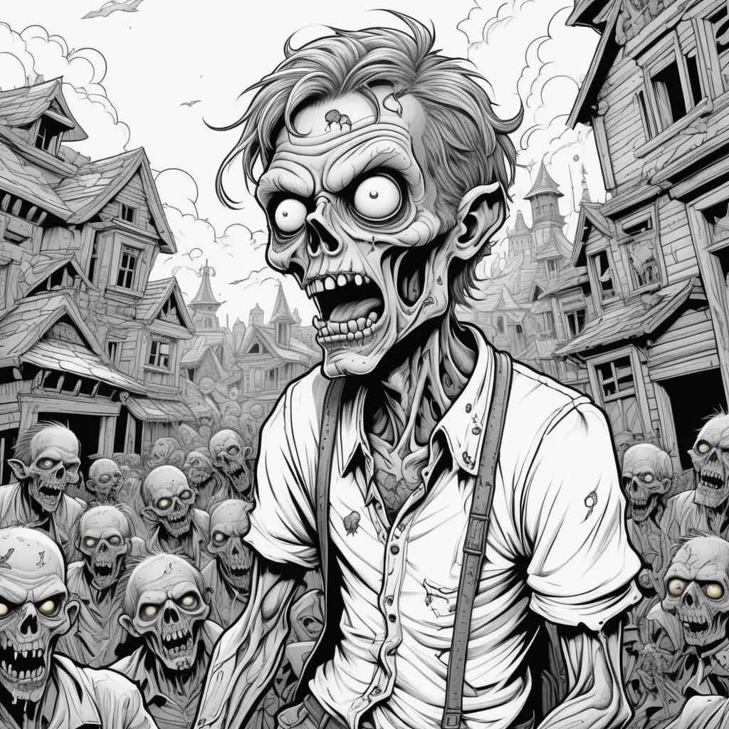 zombie man with a white shirt and black pants surrounded by zombies