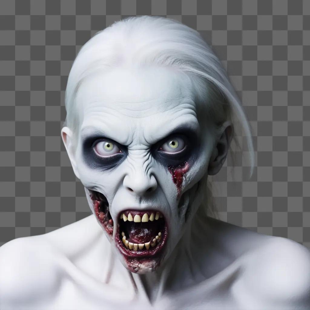 zombie with a bloodied face is shown in the image