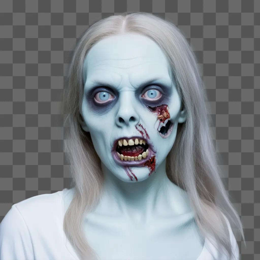 zombie with a bloody face and fake teeth