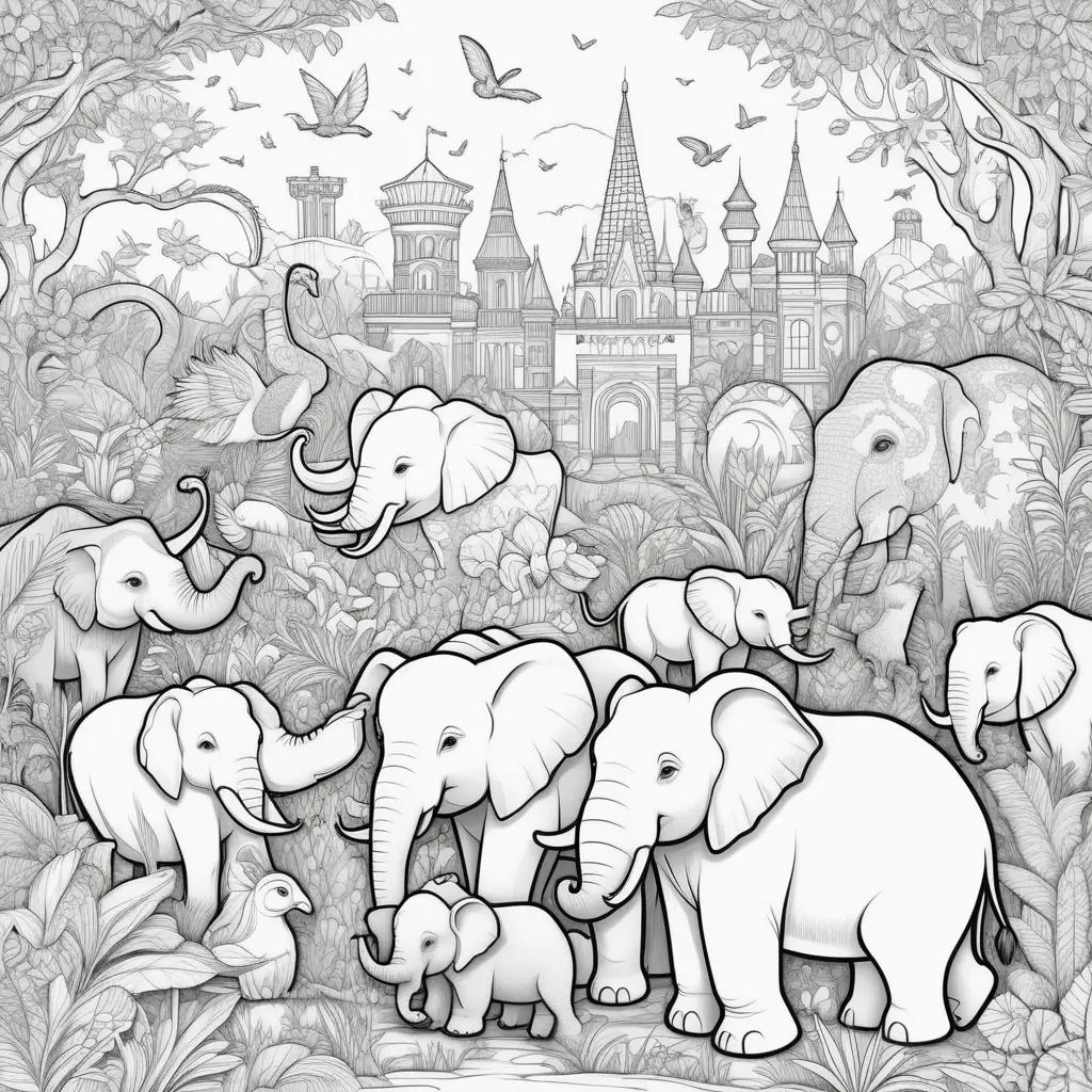 zoo coloring page featuring a herd of elephants